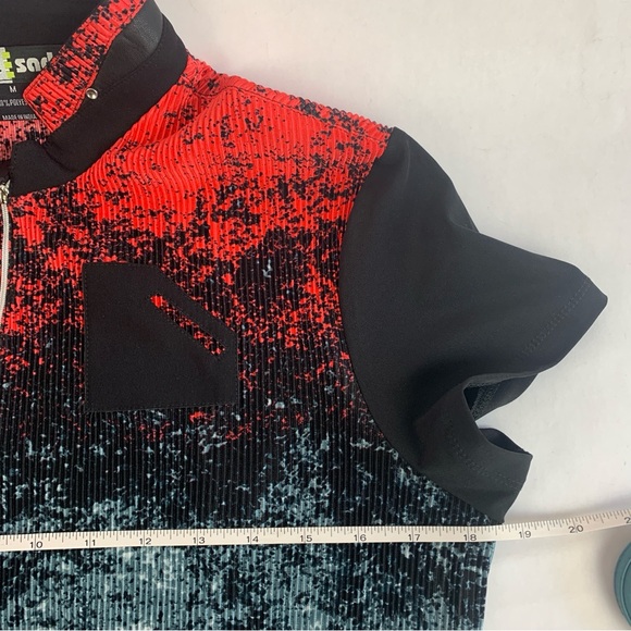 Jamie Sadock Womens Medium Golf Top Crinkle Plisse 1/4 Zip Red Collared Shirt - Picture 13 of 14